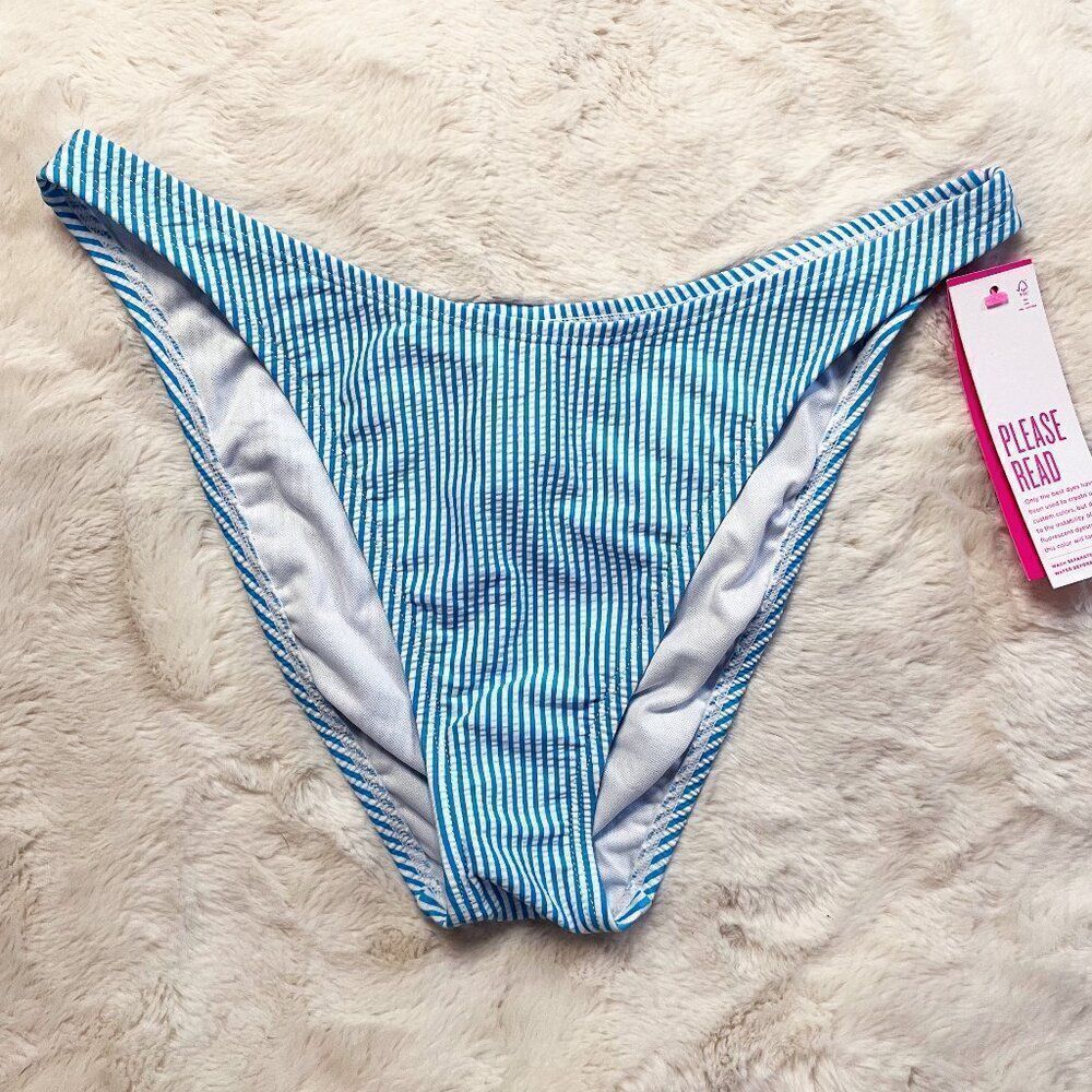 Lilly Pulitzer‎ Pico High Cut Bikini Bottom Cumulus Blue Seersucker Stripe NWT